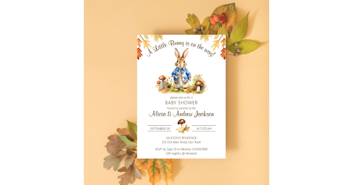 Peter rabbit fall themed baby shower template | Zazzle