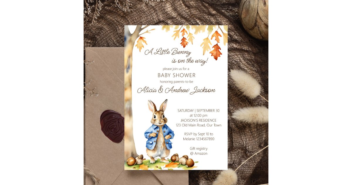 Peter rabbit fall themed baby shower template | Zazzle