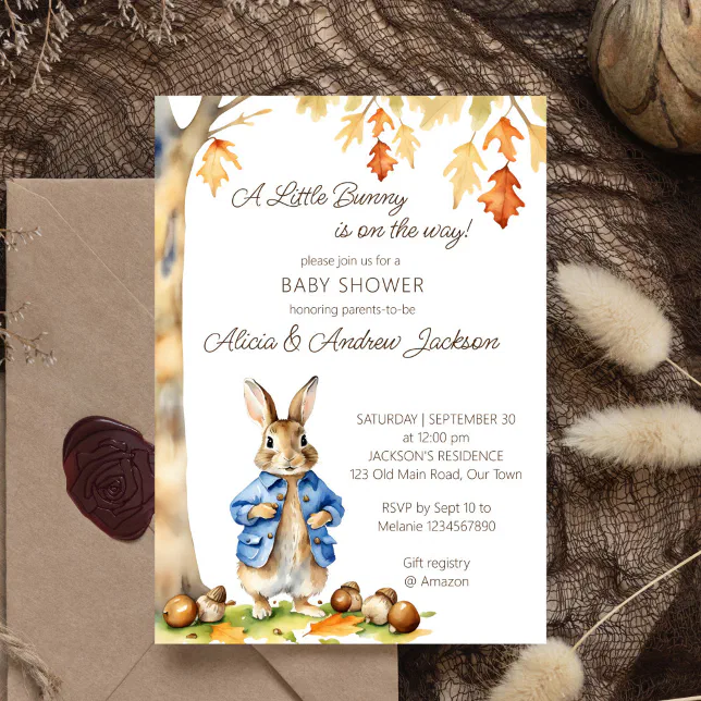 Peter rabbit fall themed baby shower template | Zazzle