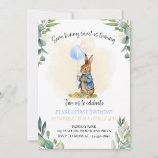 Peter Rabbit First Birthday, Bunny, 1st Birthday,  Invitation