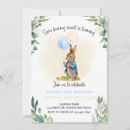 Peter Rabbit First Birthday Bunny 1st Birthday  Invitation