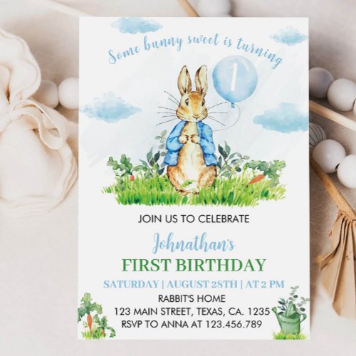 Peter Rabbit First Birthday Invitation