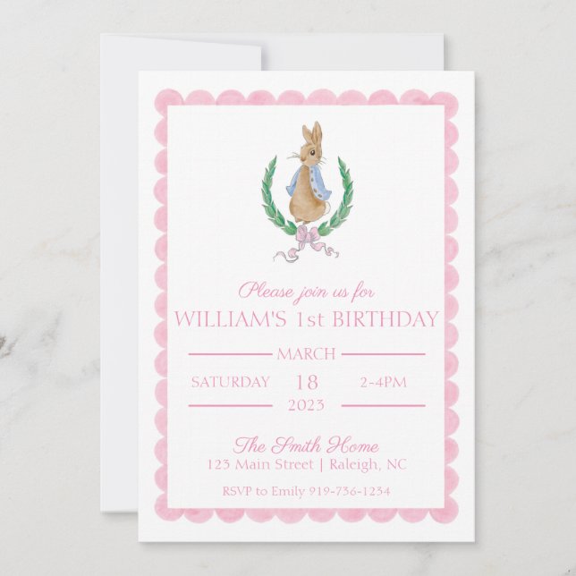Peter Rabbit First Birthday Party Invitation (Front)