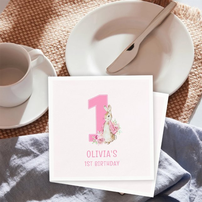 Peter Rabbit | First Birthday Pink Napkins (Creator Uploaded)