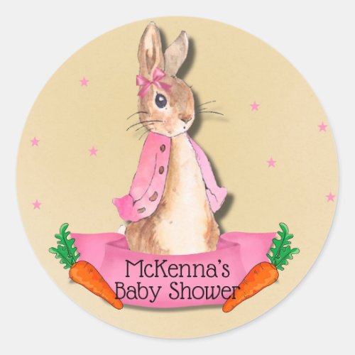 Peter Rabbit Flopsy Pink Girl Baby Shower Classic Round Sticker