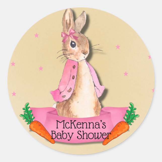 Peter Rabbit Flopsy Pink Girl Baby Shower Classic Round Sticker (Front)