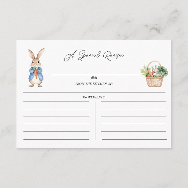 Peter Rabbit Floral Baby Shower Recipe Enclosure Card (Front)