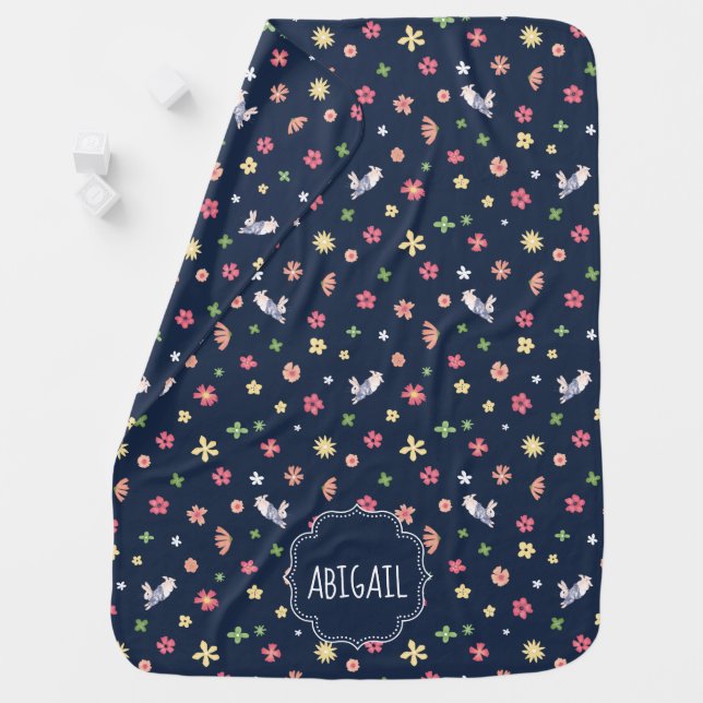 Peter Rabbit | Floral Navy Pattern Baby Blanket (In Situ)