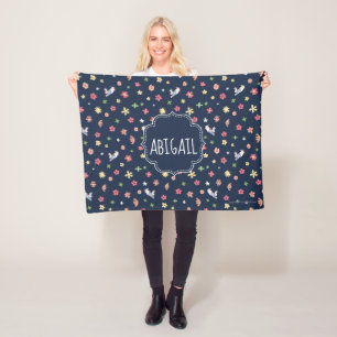 Peter Rabbit   Floral Navy Pattern Fleece Blanket