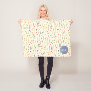 Peter Rabbit   Floral Watercolor Pattern Fleece Blanket