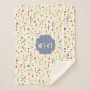 Peter Rabbit   Floral Watercolor Pattern Sherpa Blanket