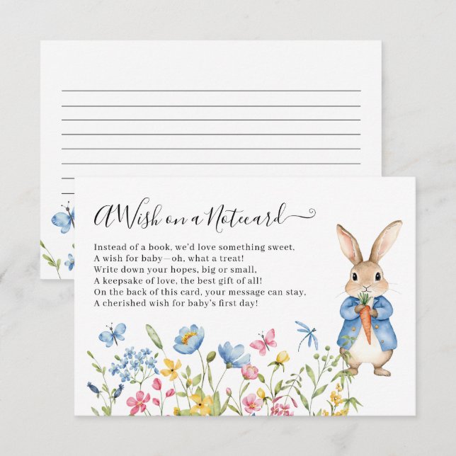 Peter Rabbit Floral Wish On a Notecard Baby Shower (Front/Back)