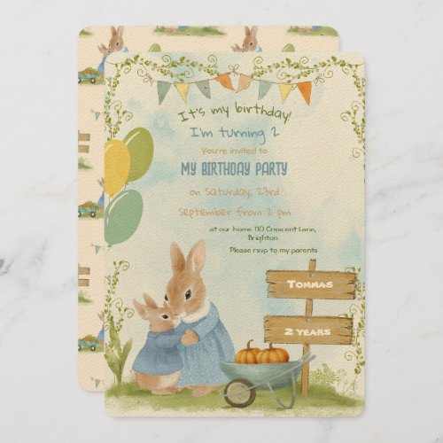 Peter Rabbit Garden Birthday Party  Invitation