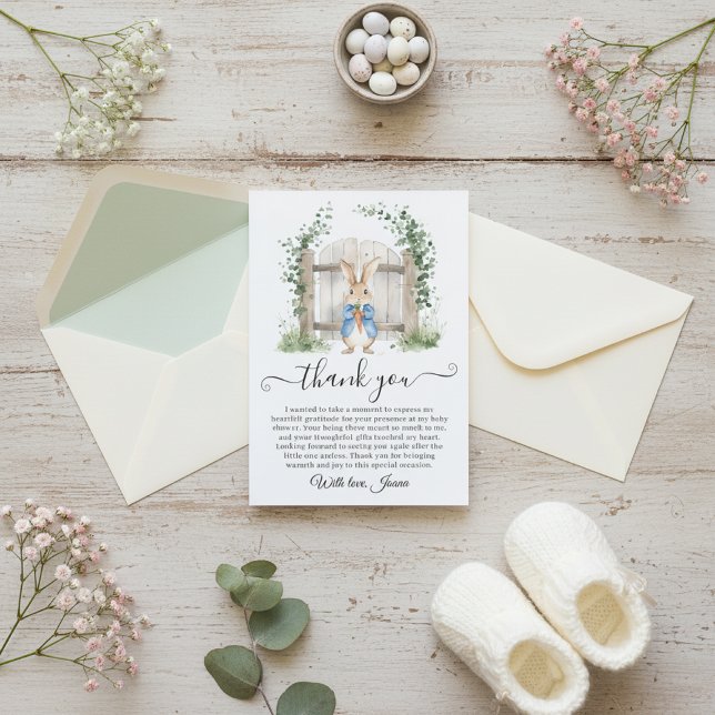 Peter Rabbit Garden Gate Greenery Baby Shower  Thank You Card (Creator Uploaded)
