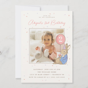 Peter Rabbit Girl's Birthday Pink Confetti - Photo Invitation