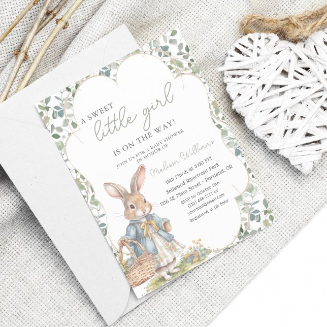 Peter Rabbit Greenery Girl Baby Shower Invitation (Creator Uploaded)