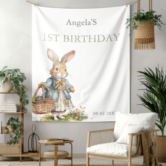 Peter Rabbit Greenety Girl First Birthday Party Tapestry (Creator Uploaded)