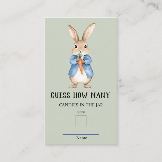 Peter Rabbit Guess How Many Baby Shower Game  Enclosure Card (Front)