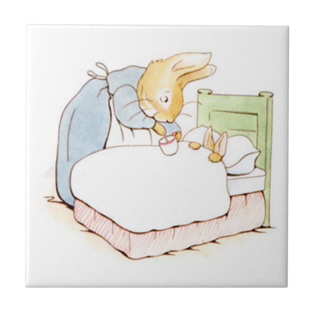 Peter Rabbit in Bed (Being Fed by his Mother) Ceramic Tile (Front)