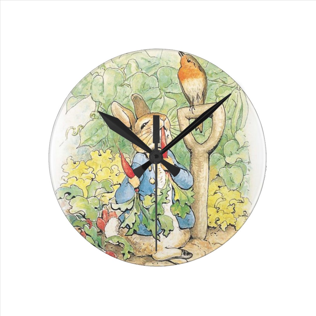 Peter Rabbit In The Garden - Beatrix Potter Round Clock | Zazzle