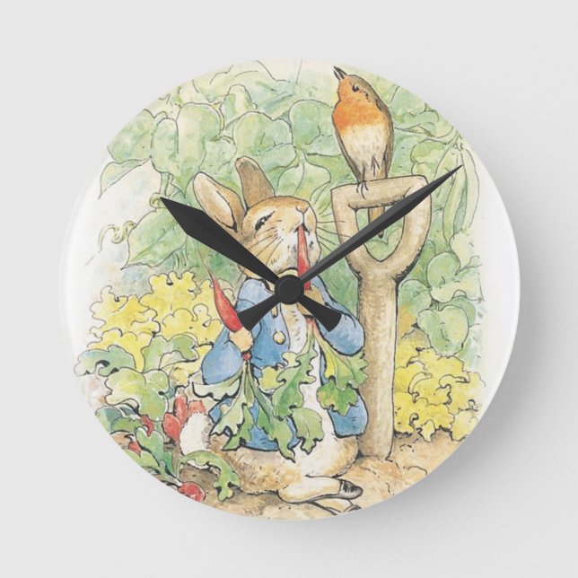 Peter Rabbit In The Garden - Beatrix Potter Round Clock (Front)