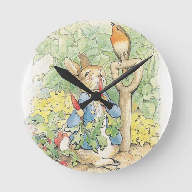 Peter Rabbit In The Garden - Beatrix Potter Round Clock | Zazzle