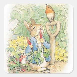 Peter Rabbit In The Garden - Beatrix Potter Square Sticker