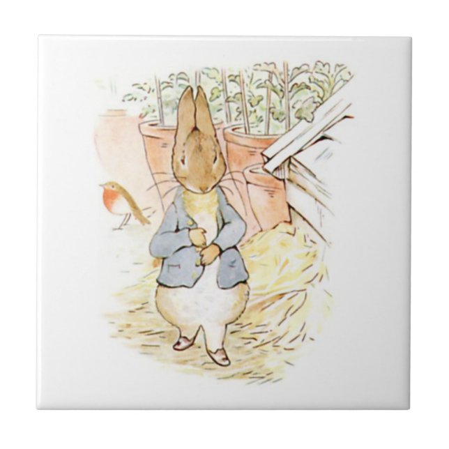 Peter Rabbit in the Garden (by Beatrix Potter) Ceramic Tile (Front)