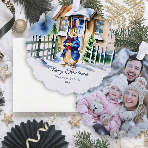 Peter rabbit Merry Christmas photo  Ornament Card