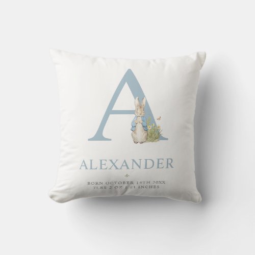 Peter Rabbit  Personalized Letter A Throw Pillow