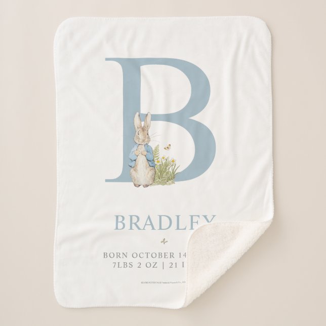 Peter Rabbit | Personalized Letter B Sherpa Blanket (Front)