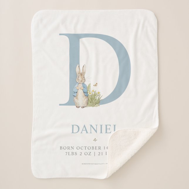 Peter Rabbit | Personalized Letter D Sherpa Blanket (Front)