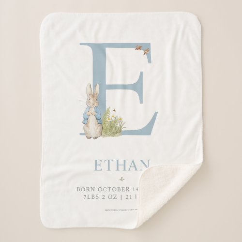 Peter Rabbit  Personalized Letter E Sherpa Blanket
