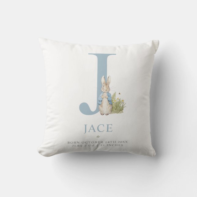 Peter Rabbit | Personalized Letter J Throw Pillow (Front)