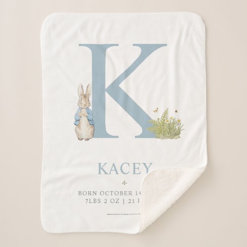 Peter Rabbit  Personalized Letter K Sherpa Blanket