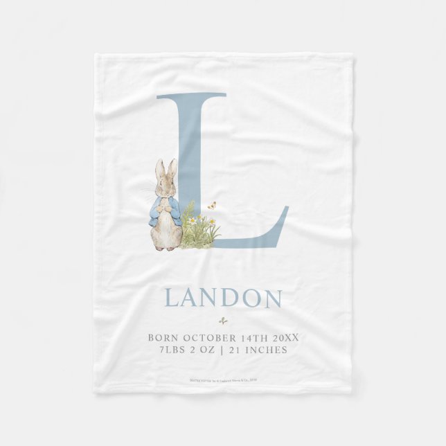 Peter Rabbit | Personalized Letter L Fleece Blanket (Front)