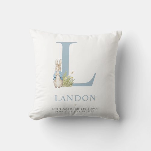 Peter Rabbit  Personalized Letter L Throw Pillow