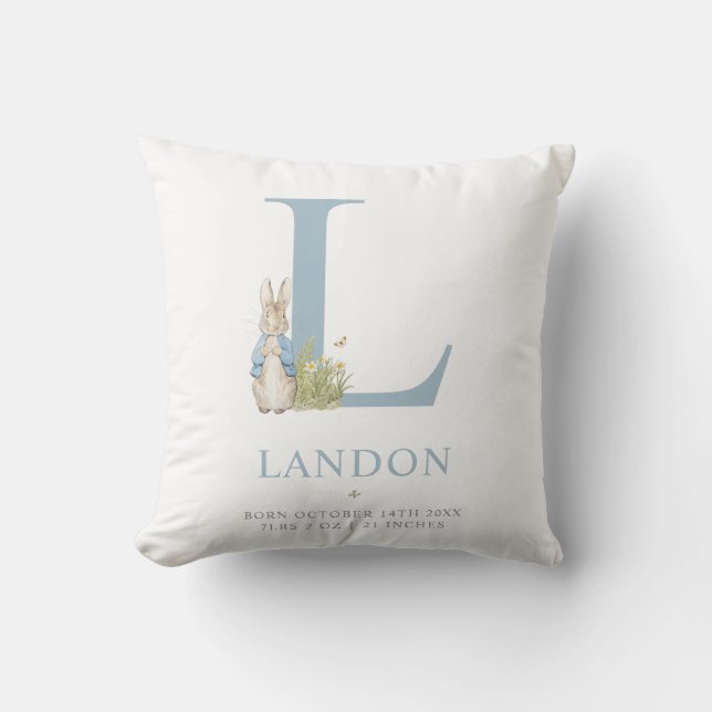 Peter Rabbit | Personalized Letter L Throw Pillow (Front)