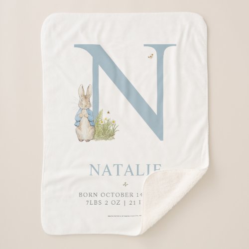Peter Rabbit  Personalized Letter N Sherpa Blanket