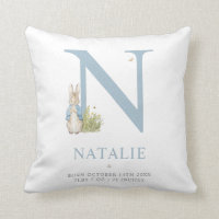 Peter Rabbit | Personalized Letter N Throw Pillow