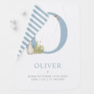 Babys plain or personalised christening/birth shawl/blanket peter rabbit 