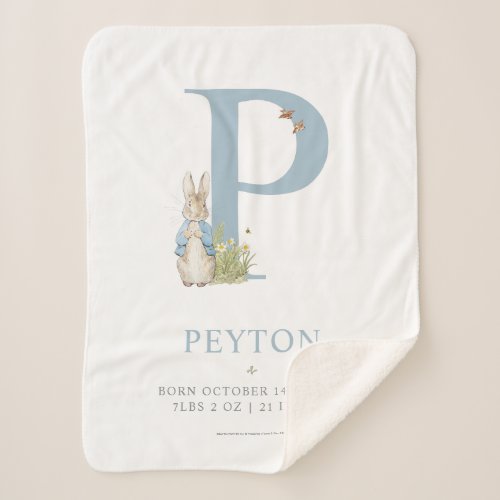 Peter Rabbit  Personalized Letter P Sherpa Blanket