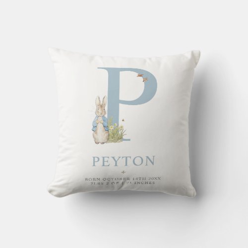Peter Rabbit  Personalized Letter P Throw Pillow