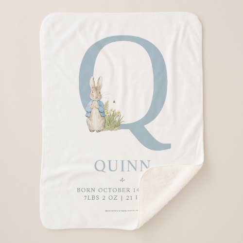 Peter Rabbit  Personalized Letter Q Sherpa Blanket