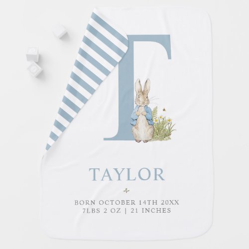 Peter Rabbit  Personalized Letter T Baby Blanket