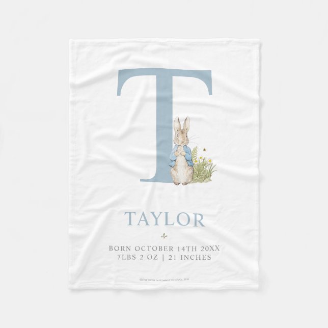 Peter Rabbit | Personalized Letter T Fleece Blanket (Front)