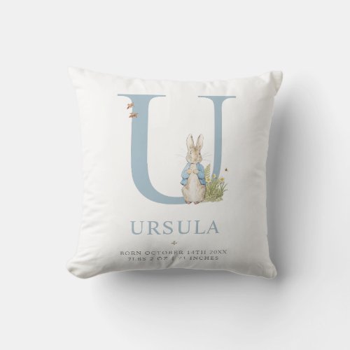 Peter Rabbit  Personalized Letter U Throw Pillow