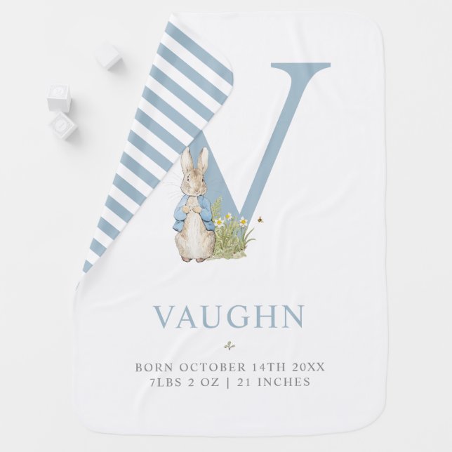 Peter Rabbit | Personalized Letter V Baby Blanket (In Situ)
