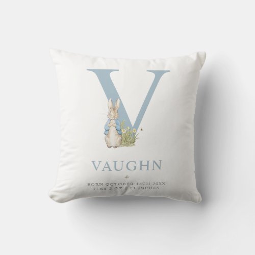 Peter Rabbit  Personalized Letter V Throw Pillow