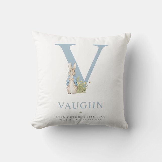 Peter Rabbit | Personalized Letter V Throw Pillow (Front)